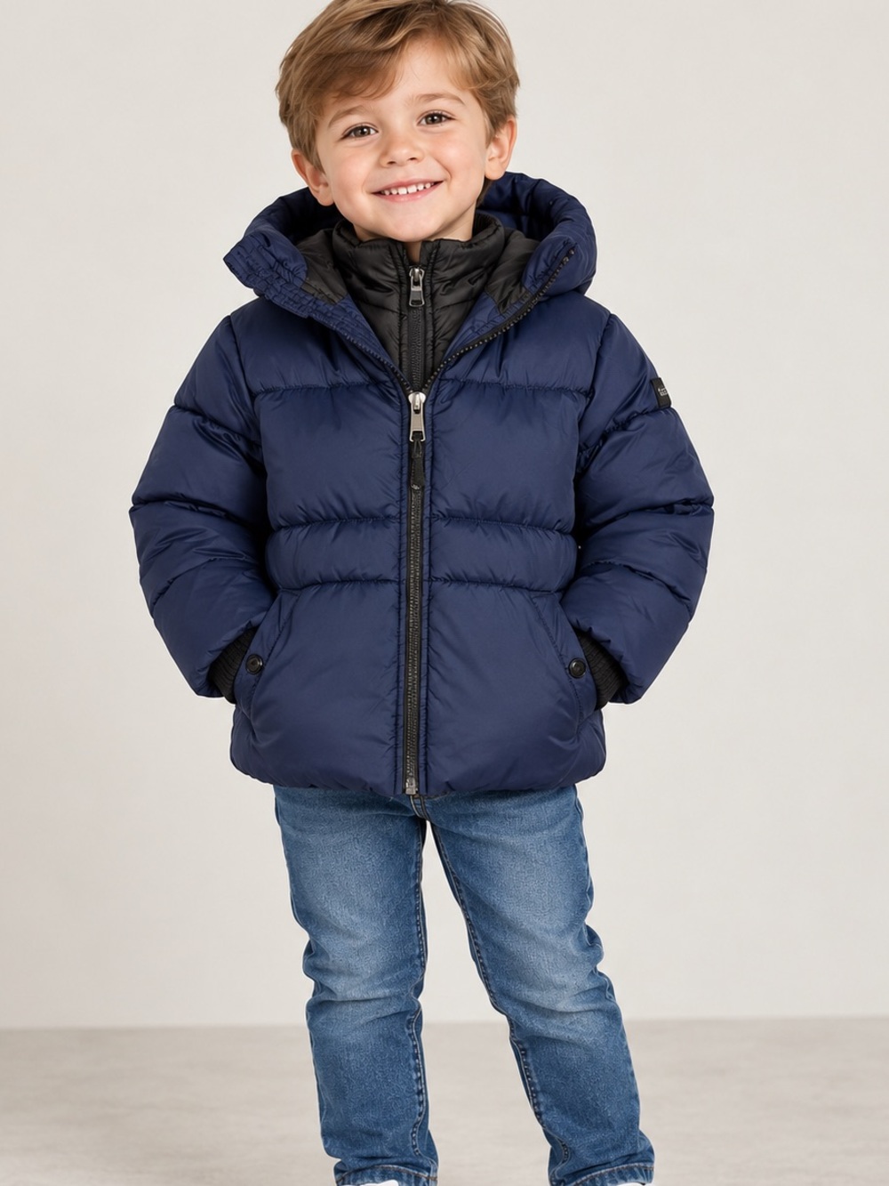 Michael Kors Boys 4T Navy Blue 2-in-1 Hooded Puffer Winter Jacket Coat